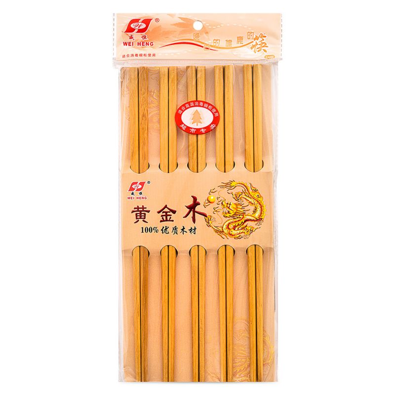 Click Here To Enlarge This Photo Of 10 Pairs of Light Wooden Chopsticks 黃金木筷子